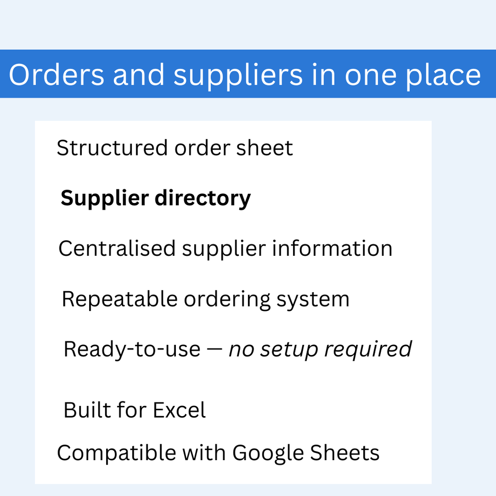 Kitchen Admin — Supplier & Order Sheet
