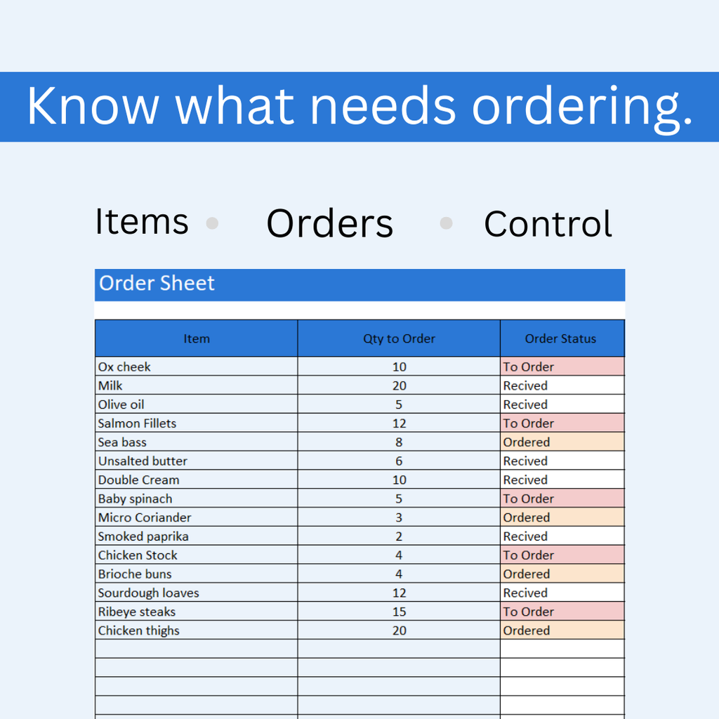 Kitchen Admin — Supplier & Order Sheet