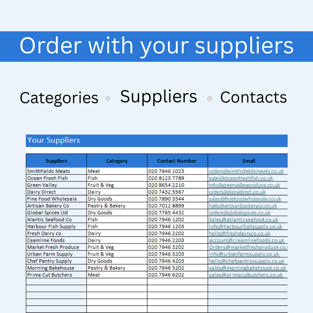 Kitchen Admin — Supplier & Order Sheet