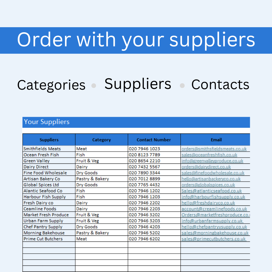 Kitchen Admin — Supplier & Order Sheet